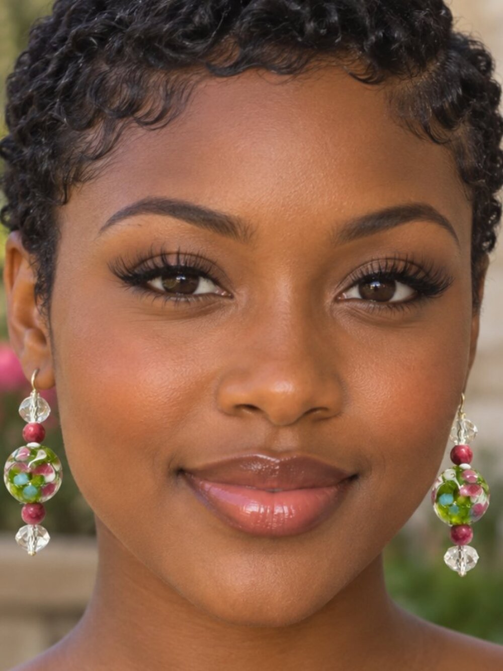 Secret Garden Glass Green and Pink Earrings 2/$22